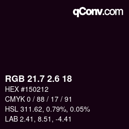 カラーコード: RGB 21.7 2.6 18 | qconv.com