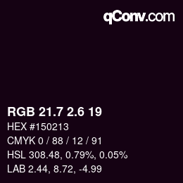カラーコード: RGB 21.7 2.6 19 | qconv.com