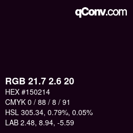 カラーコード: RGB 21.7 2.6 20 | qconv.com
