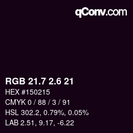カラーコード: RGB 21.7 2.6 21 | qconv.com