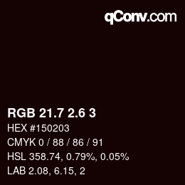 カラーコード: RGB 21.7 2.6 3 | qconv.com