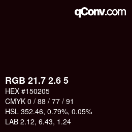 カラーコード: RGB 21.7 2.6 5 | qconv.com