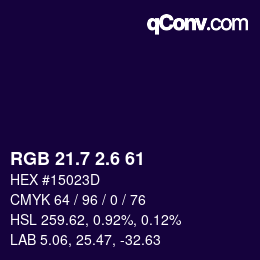 カラーコード: RGB 21.7 2.6 61 | qconv.com