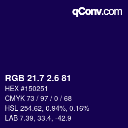 カラーコード: RGB 21.7 2.6 81 | qconv.com