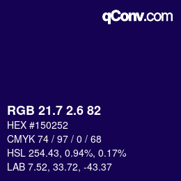 カラーコード: RGB 21.7 2.6 82 | qconv.com
