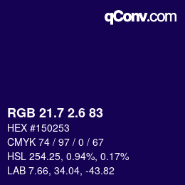カラーコード: RGB 21.7 2.6 83 | qconv.com