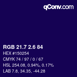 カラーコード: RGB 21.7 2.6 84 | qconv.com