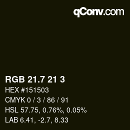 カラーコード: RGB 21.7 21 3 | qconv.com