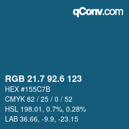 カラーコード: RGB 21.7 92.6 123 | qconv.com