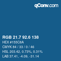 カラーコード: RGB 21.7 92.6 138 | qconv.com