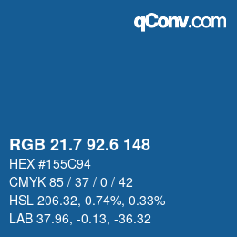 カラーコード: RGB 21.7 92.6 148 | qconv.com