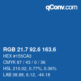 カラーコード: RGB 21.7 92.6 163.6 | qconv.com
