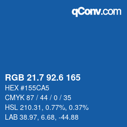 カラーコード: RGB 21.7 92.6 165 | qconv.com