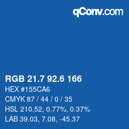 カラーコード: RGB 21.7 92.6 166 | qconv.com