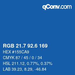 カラーコード: RGB 21.7 92.6 169 | qconv.com
