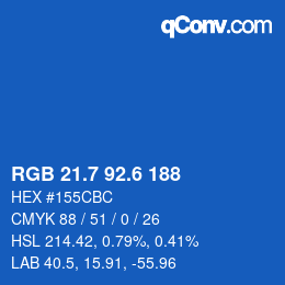 カラーコード: RGB 21.7 92.6 188 | qconv.com