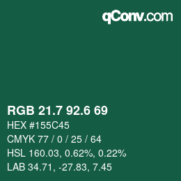 カラーコード: RGB 21.7 92.6 69 | qconv.com