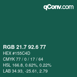 カラーコード: RGB 21.7 92.6 77 | qconv.com