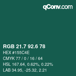 カラーコード: RGB 21.7 92.6 78 | qconv.com