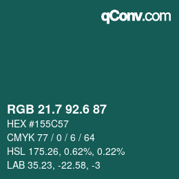 カラーコード: RGB 21.7 92.6 87 | qconv.com