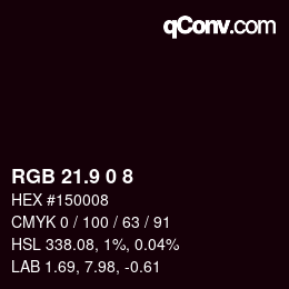 カラーコード: RGB 21.9 0 8 | qconv.com