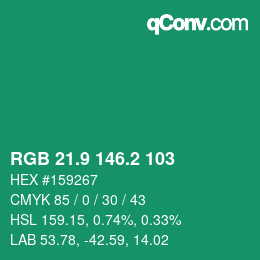 カラーコード: RGB 21.9 146.2 103 | qconv.com