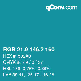 Color code: RGB 21.9 146.2 160 | qconv.com