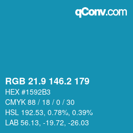 カラーコード: RGB 21.9 146.2 179 | qconv.com