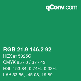 カラーコード: RGB 21.9 146.2 92 | qconv.com