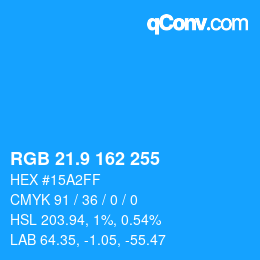 カラーコード: RGB 21.9 162 255 | qconv.com