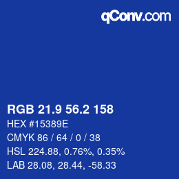 カラーコード: RGB 21.9 56.2 158 | qconv.com