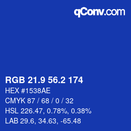 カラーコード: RGB 21.9 56.2 174 | qconv.com