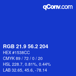カラーコード: RGB 21.9 56.2 204 | qconv.com