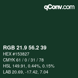 Color code: RGB 21.9 56.2 39 | qconv.com