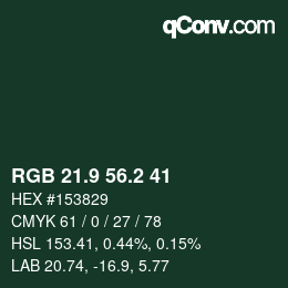 Color code: RGB 21.9 56.2 41 | qconv.com