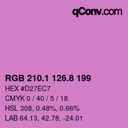 カラーコード: RGB 210.1 126.8 199 | qconv.com