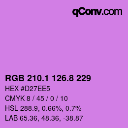カラーコード: RGB 210.1 126.8 229 | qconv.com