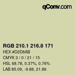 カラーコード: RGB 210.1 216.8 171 | qconv.com