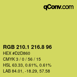 カラーコード: RGB 210.1 216.8 96 | qconv.com