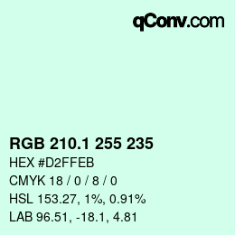 Color code: RGB 210.1 255 235 | qconv.com