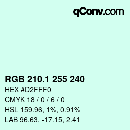 Color code: RGB 210.1 255 240 | qconv.com