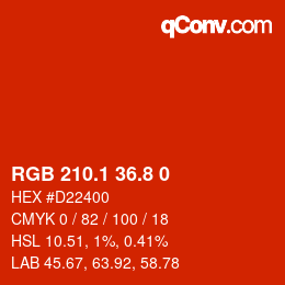 カラーコード: RGB 210.1 36.8 0 | qconv.com