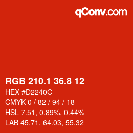 カラーコード: RGB 210.1 36.8 12 | qconv.com