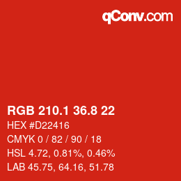 カラーコード: RGB 210.1 36.8 22 | qconv.com