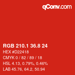 カラーコード: RGB 210.1 36.8 24 | qconv.com
