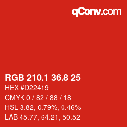 カラーコード: RGB 210.1 36.8 25 | qconv.com