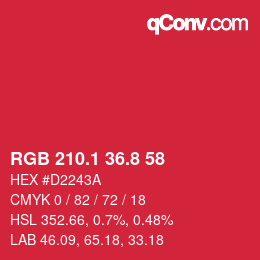 カラーコード: RGB 210.1 36.8 58 | qconv.com