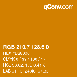 カラーコード: RGB 210.7 128.6 0 | qconv.com