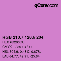 カラーコード: RGB 210.7 128.6 204 | qconv.com