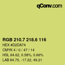 カラーコード: RGB 210.7 218.6 116 | qconv.com